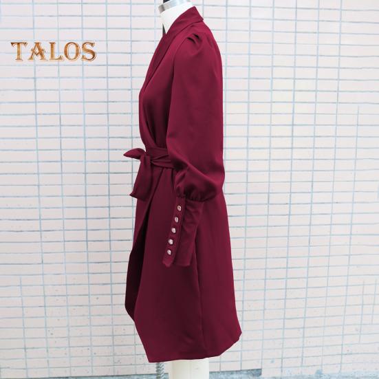 Женское вечернее платье в деловом стиле с отложным воротником, длинным рукавом, однотонное, облегающее, со шнуровкой и перекрестными бретелями, весеннее платье-миди, OL, летнее платье для поездок на работу