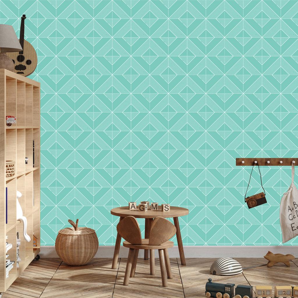 Geometric rhombus wallpaper mint and teal for living room and bedroom 50x1000