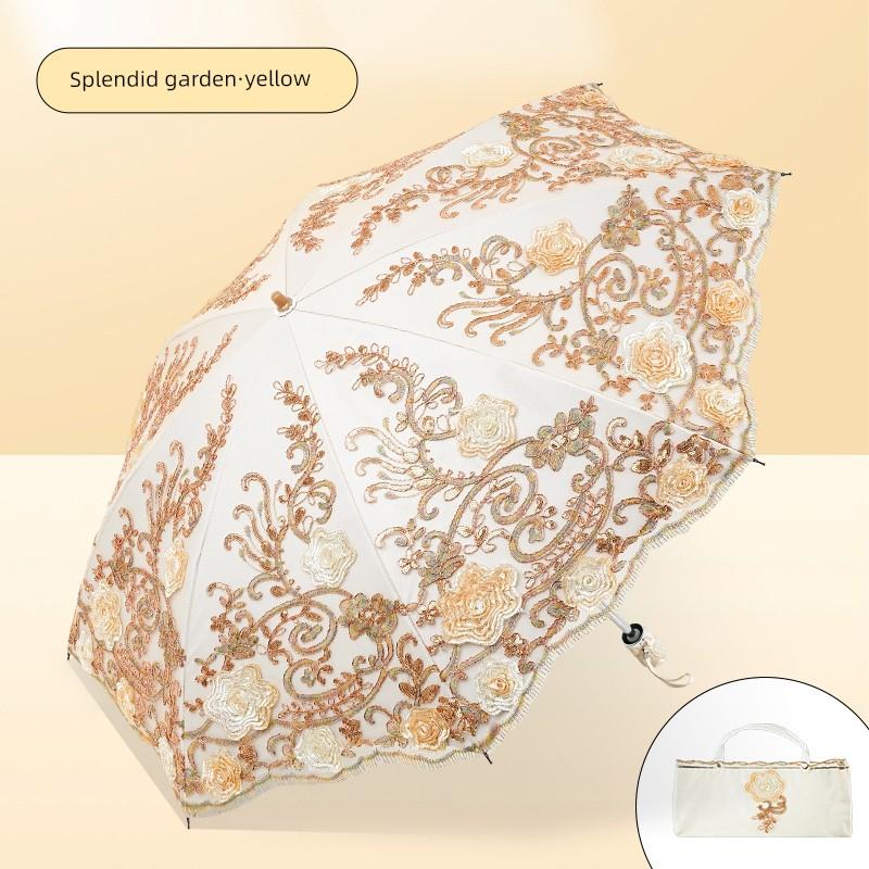 Embroidered Princess Vinyl Sunshade Umbrella with Lace Embroidery 70% off 80% off Folding Sun and Rain Umbrella for Women, Uv Protection