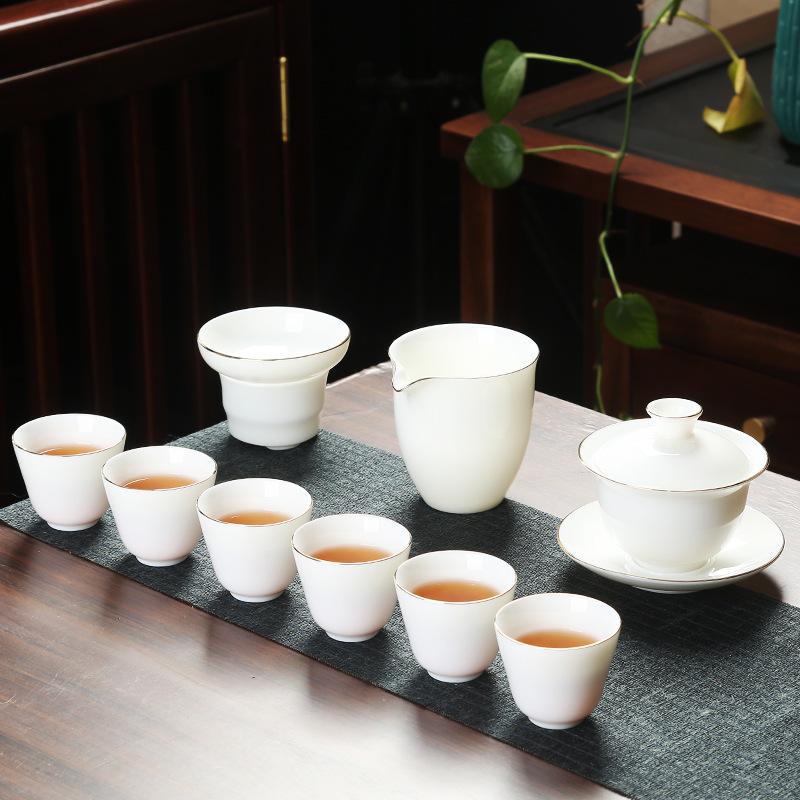 Good value goods suet jade porcelain kung fu tea set business merchandise gifts can be done