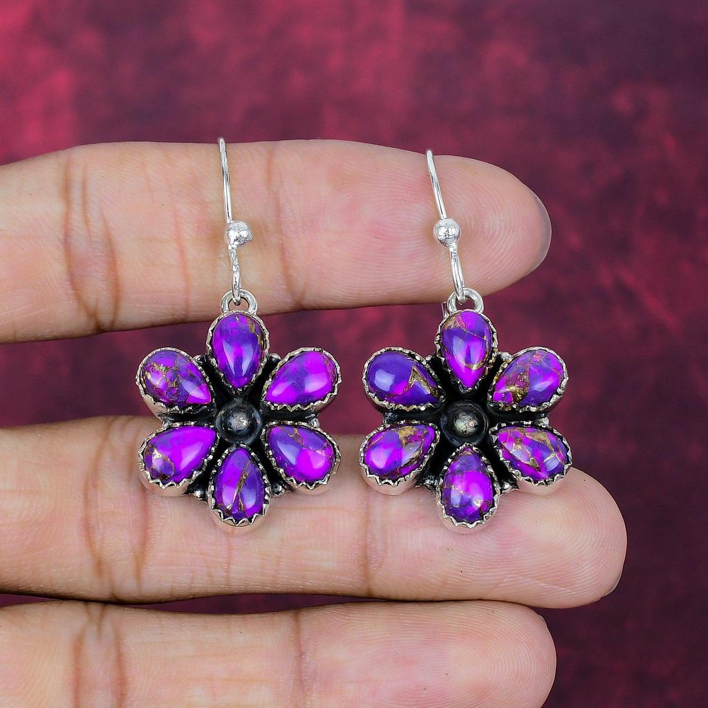 Серьги из фиолетовой меди с бирюзой ручной работы, серьги из стерлингового серебра 925 пробы, антикварные украшения, для подарка на помолвку