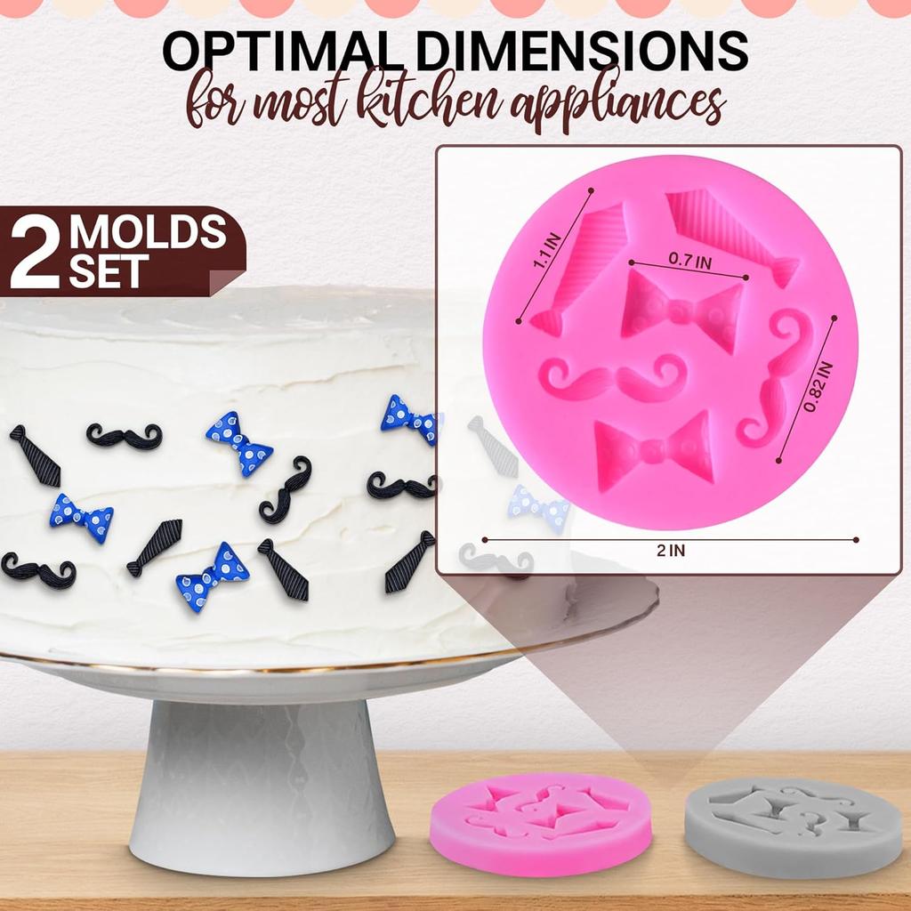 2 Pcs Bow Tie Chocolate Mold - Bow Tie Silicone Mold for Chocolate, Great for Cake & Cupcake Decoration, 2" Diameter Pop Molds for Birthday Candy