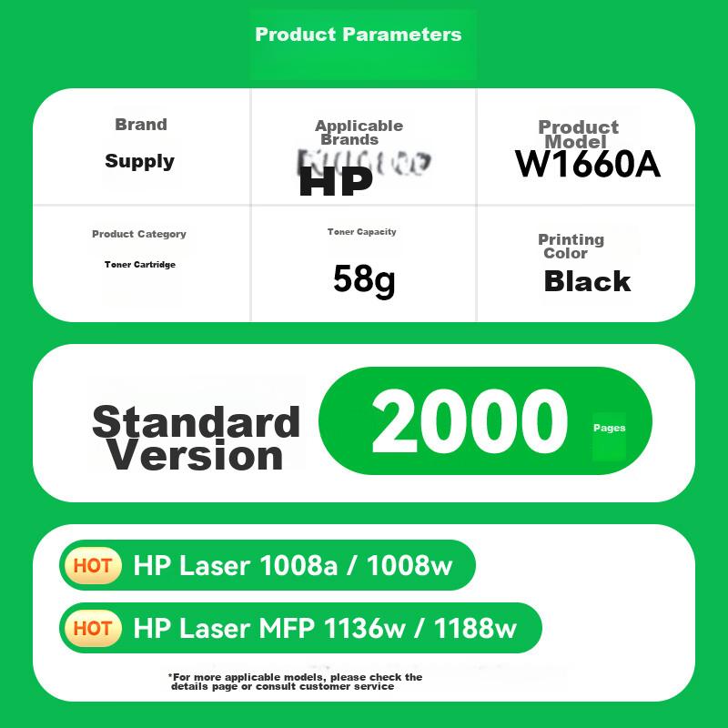 Caijin Совместимый с картриджем тонера HP W1660A для принтера HP Laser MFP 1188nw 1188w 1188pnw 1188a, 1008a 1008w HP166A Картридж тонера для HP 1136w