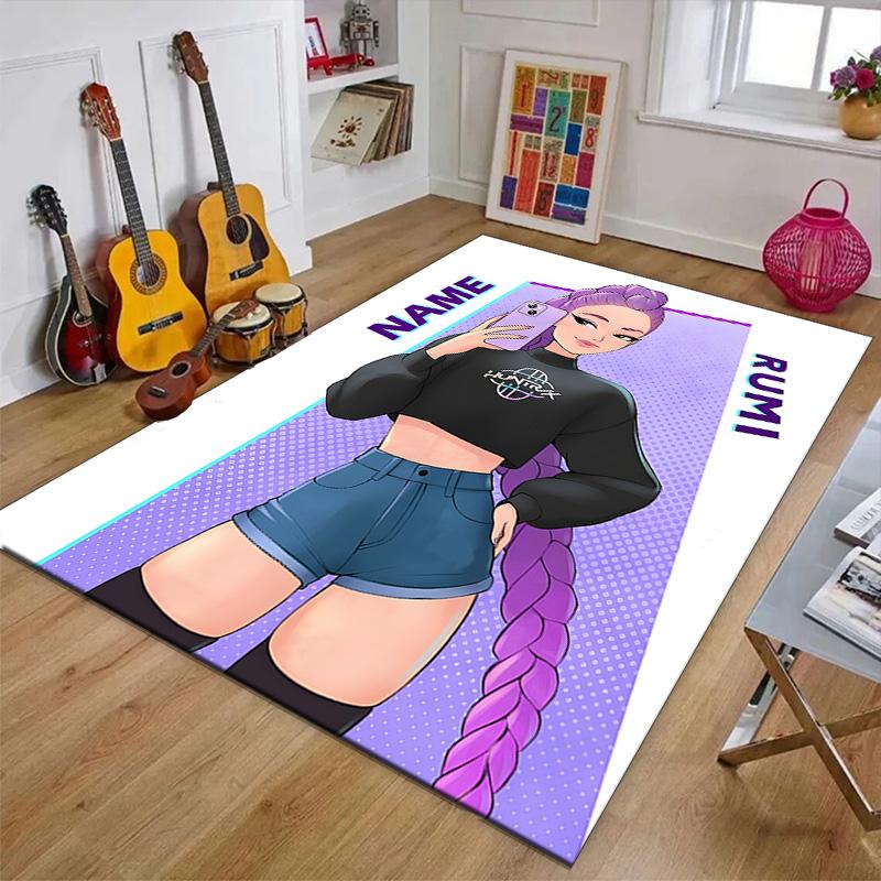 Custom KPop Demon Hunters Mat Personalized Name, Polyester Washable Indoor Entryway Rug, Gift for Christmas, Easter, Thanksgiving Day