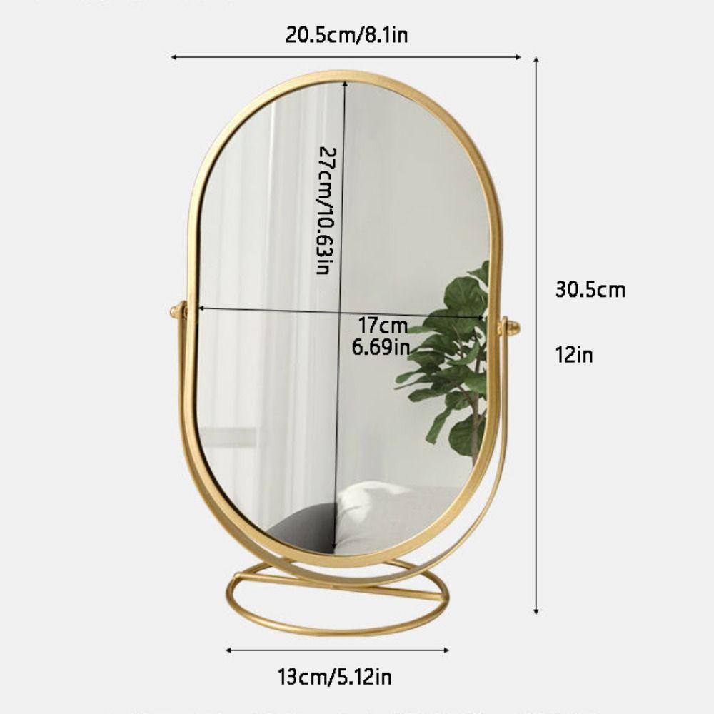 Oval Makeup Mirror Light Luxury Desktop Stand Mirror Iron Art Vanity Mirror  Student Dormitory