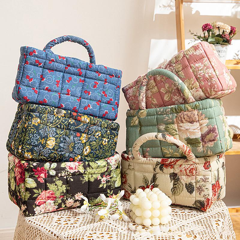 Floral Pattern Storage Basket Women Large Capacity Fabric Sweet Laundry Baskets With Easy Carry Handles Hampers Travel Tote Bag+