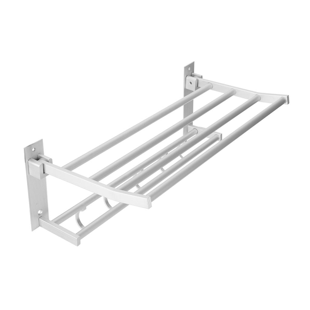 40cm Shower Shelf Foldable Aluminum Bathroom Towel Coat Rack with 5 Hooks Silver