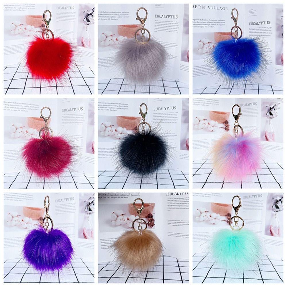 Colorful Fur Ball Keychain Metal Ring Plush Ball Keychain Pom Pom Keyring Women Girls