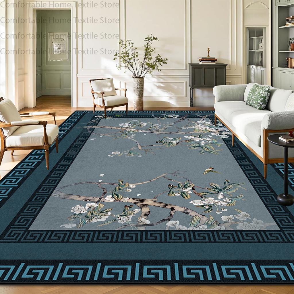 New Chinese Oriental Floral Living Room Carpet Washable Non-slip Large Size Coffee Tables Rug Soft Foldable Decoration Home Mat