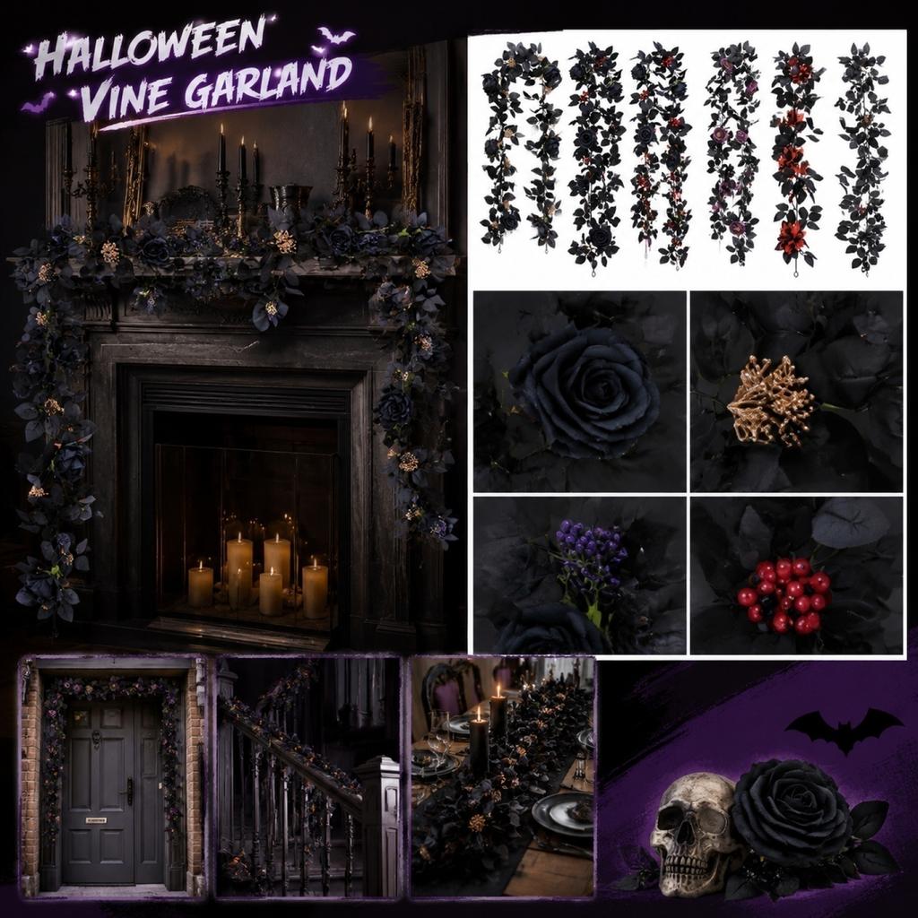 Artificial Rose Leaf Vine Garland Halloween Decorative Wall Hanging Simulation 175cm Realistic Floral Design for Indoor Outdoor Events