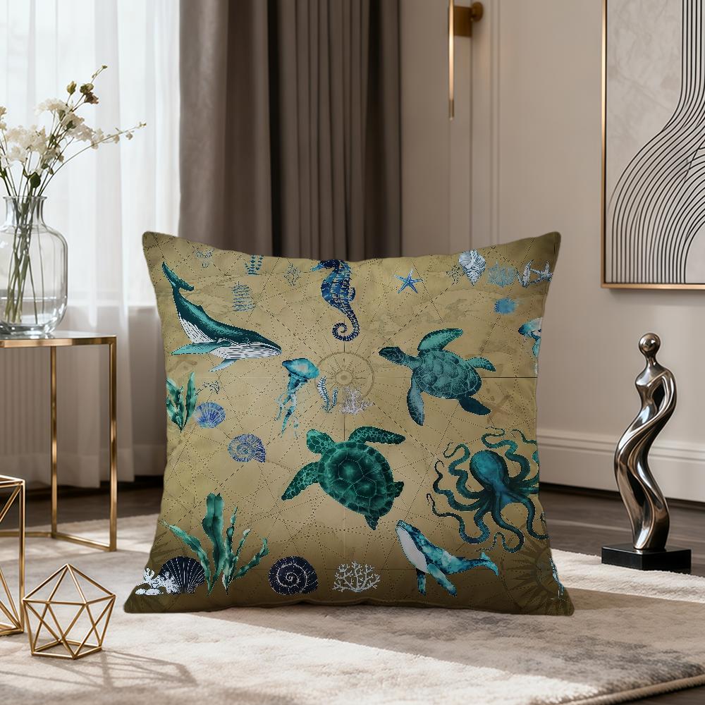 vintage fashion marine life starfish whale seahorse soft Comfort Pillowcase Sofa nap Living Room party Home Decor Pillowcover