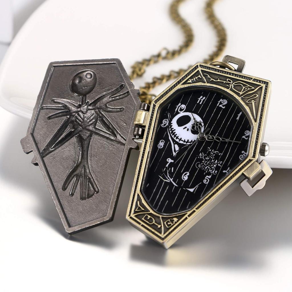 JEWELRYWE Череп Череп Карманные часы Антикварный замок карманные часы кулон ожерелье часы на день рождения годовщина рождественский подарок бронза косплей Хэллоуин