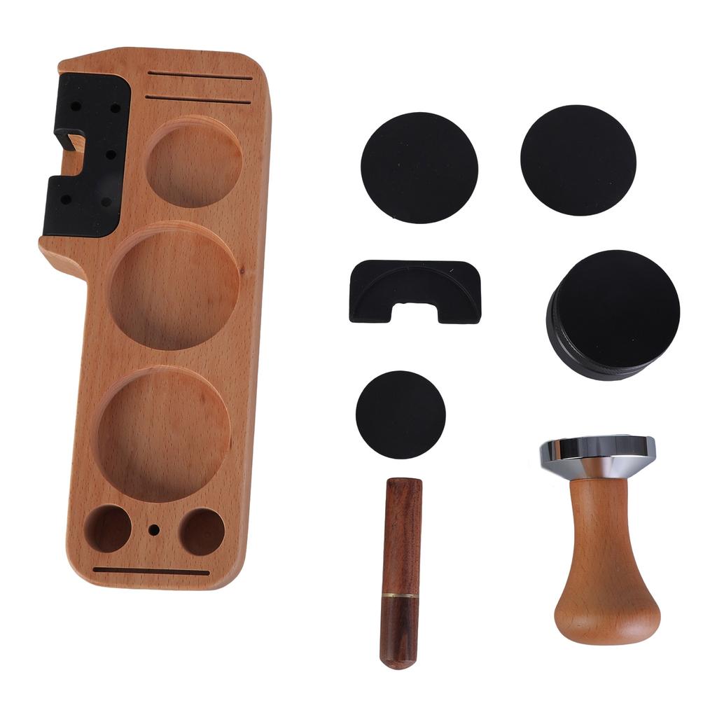 Complete Barista Espresso Tamping Stand Set with Coffee Tamper and Stirrer for Kitchen Counters and Cafes
