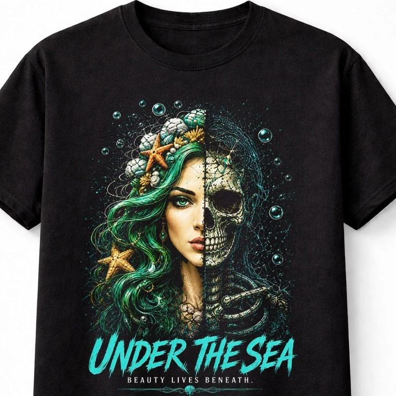 Under The Sea Mermaid Skeleton Ocean Fantasy Skull Art Unisex TShirt