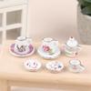 1Комплект 1:12 миниатюрных керамических чайных сервизов для кукольного домика, чашка, чайник, поднос, цветы, столовые приборы, кухонный декор, игрушечные аксессуары для кукольного домика