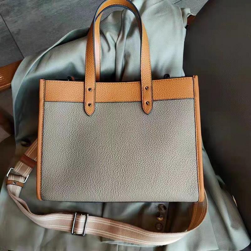 2025 New Style Genuine Leather Women's Bag Coffee Color Handheld Tote Large Capacity Casual Bag Handbag Single Shoulder Crossbody Bag Cross-Border Hot