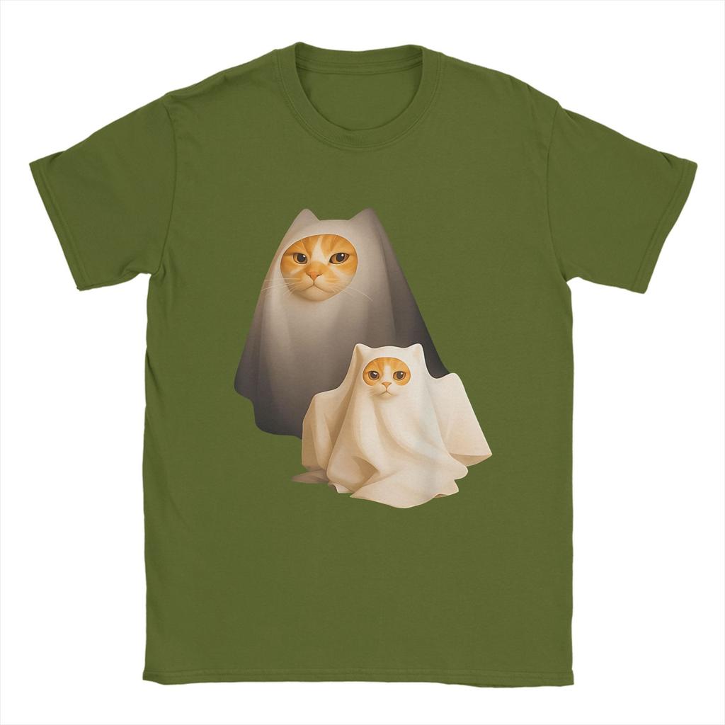 Ghost Cat Meme  Halloween Cotton T Shirt For Man Summer  Streetwear T-Shirts O-Neck Novelty Tees Big Size Custom DIY Tops