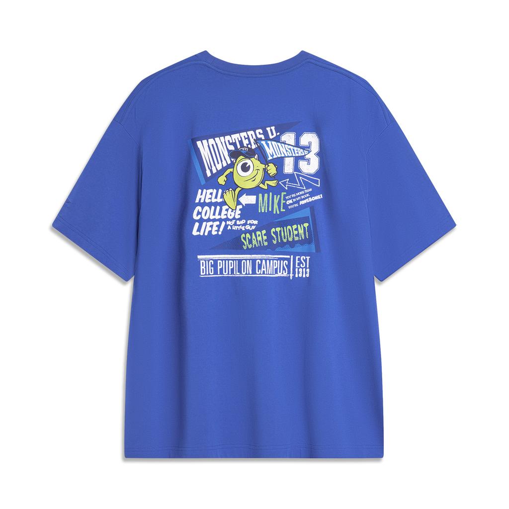 Футболка унисекс с коротким рукавом и круглым вырезом Li Ning X Disney Monsters University Collaboration, свободного покроя, светло-голубого цвета AHSU497-4