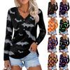 Women's Casual Fashion Sexy Comfort Halloween Printed V-Neck Button Long Sleeve