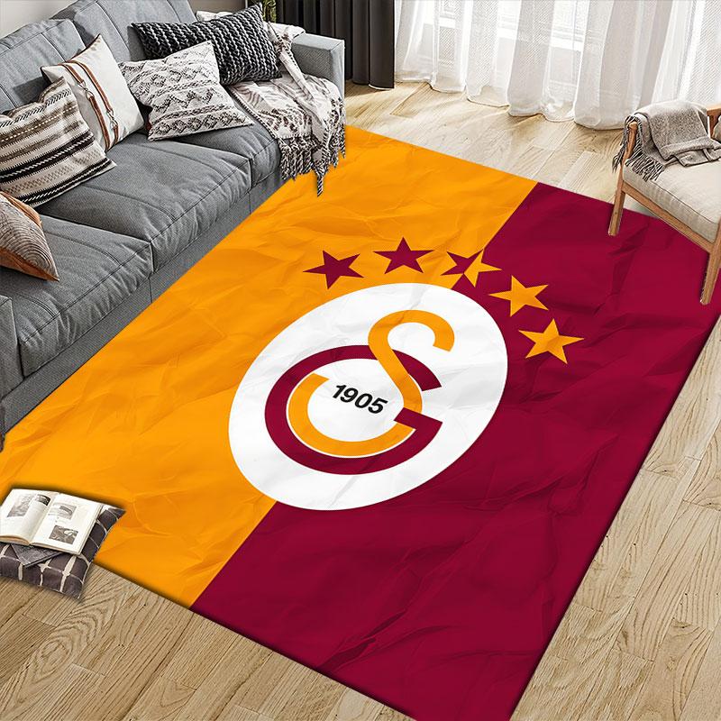 Galatasaray Flannel Printed Carpet, Home Sofa Decoration for Living Room & Bedroom, Non‑Slip Play Flannel Floor Mat for Game Room