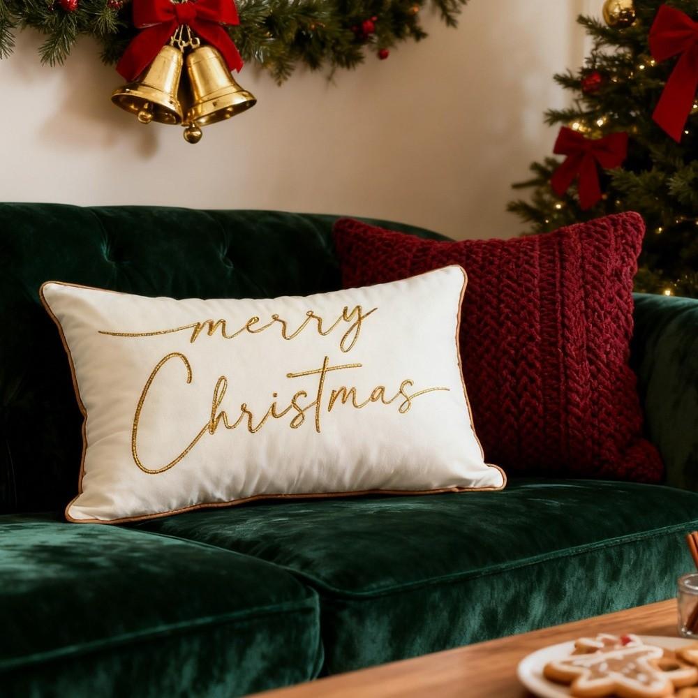 Soft Throw Pillowcase Merry Christmas Embroidered Cushion Case Pillow Cover Christmas Decor