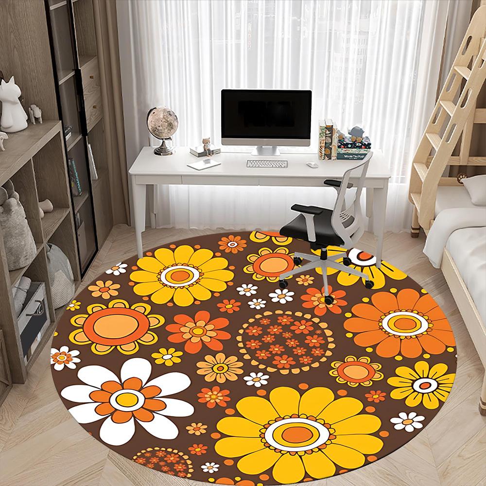 1pc Flower Pattern Office Round Area Rug, Indoor Mat Suitable For Office, Under Office Chairs Bedroom Living Room Home Decor, Room Deco