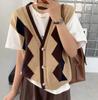 Fashion Autumn Fashion Female Vintage Plaid Sweater Vests Women's V-neck  Knitted All-match Top Women Sleeveless Knitted Vest Waistcoat