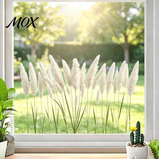 Waterproof Plant Decals Natural Pampas Grass Static Window Cling, White Reed Glass Decal for Simple Pattern Film Living Room Balcony, Removable