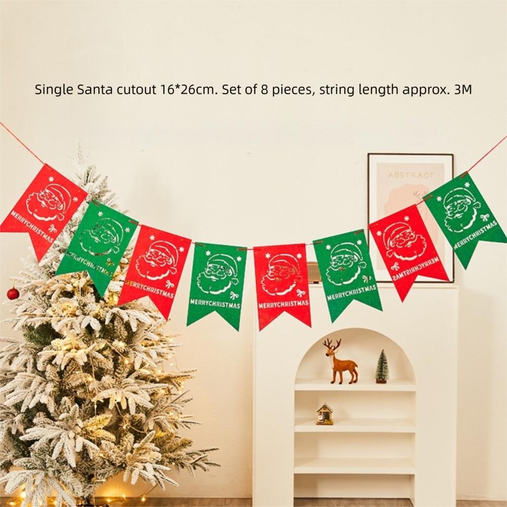 Felt Christmas Banner Elk Design Red Green Xmas Pull Flag Hanging Ornament Santa Design Party Banner Outdoor Decor