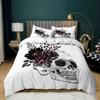 Skull Duvet Cover Queen Size Gothic Skeleton Bedding Set Rose Flower Polyester Comforter Cover For Kids Teens Adults Halloween