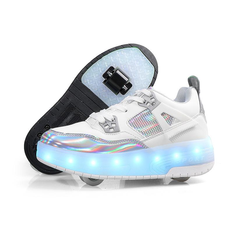 Двухколесные кроссовки-ролики 2025 с зарядкой, светящиеся, светодиодная подсветка, взрослые роликовые коньки с колесами