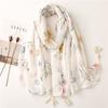 Women'S Floral Print Tassel Scarf - Soft, Lightweight, and Stylish for Spring & Summer, Perfect for Beach, Travel, and Casual Wear