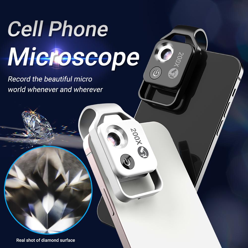 Digital 200X Microscope Lens with CPL Mobile LED Guide Light Lamp Micro Pocket SuperMacro Lens For Phones