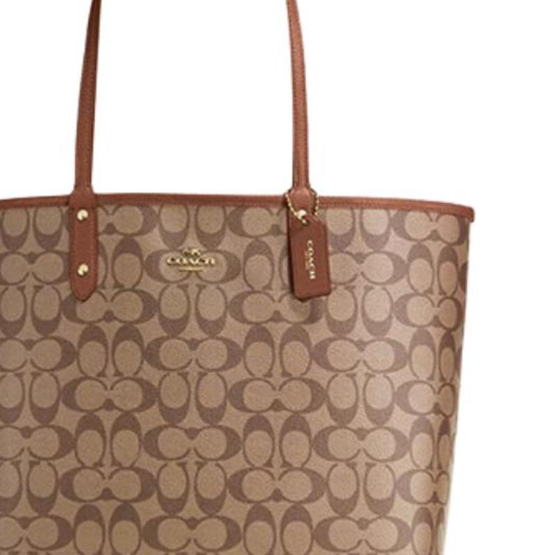 Coach Город 33 Двусторонняя сумка-тоут с принтом для пресбиопии из ПВХ Сумка-тоут Сумка для покупок Мамина сумка Сумка через плечо Большая женская Коричневая