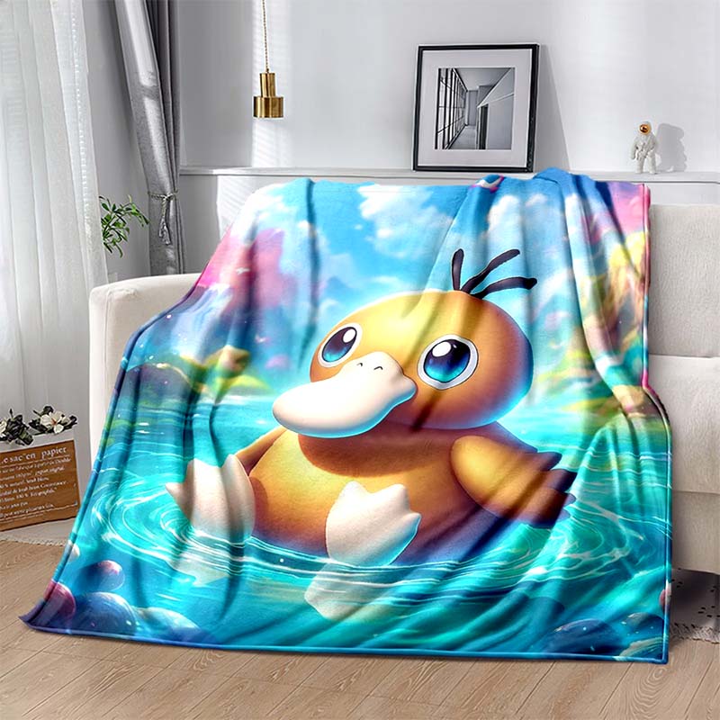 1PC Pokémon Psyduck Pattern Blanket Warm Soft Fluffy Kids and Adult Sofa Bed Throw Blanket Suitable Outdoor Travel Camping