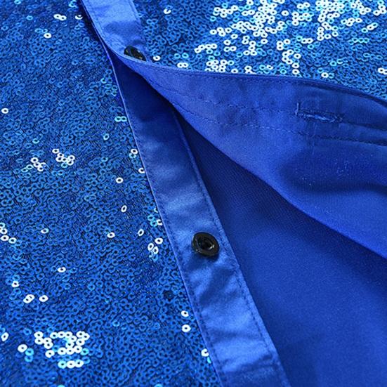 Мужская рубашка для выступлений с блестящими пайетками и отложным воротником, однобортная атласная рубашка с длинными рукавами и пуговицами для клубных вечеринок и сценических шоу