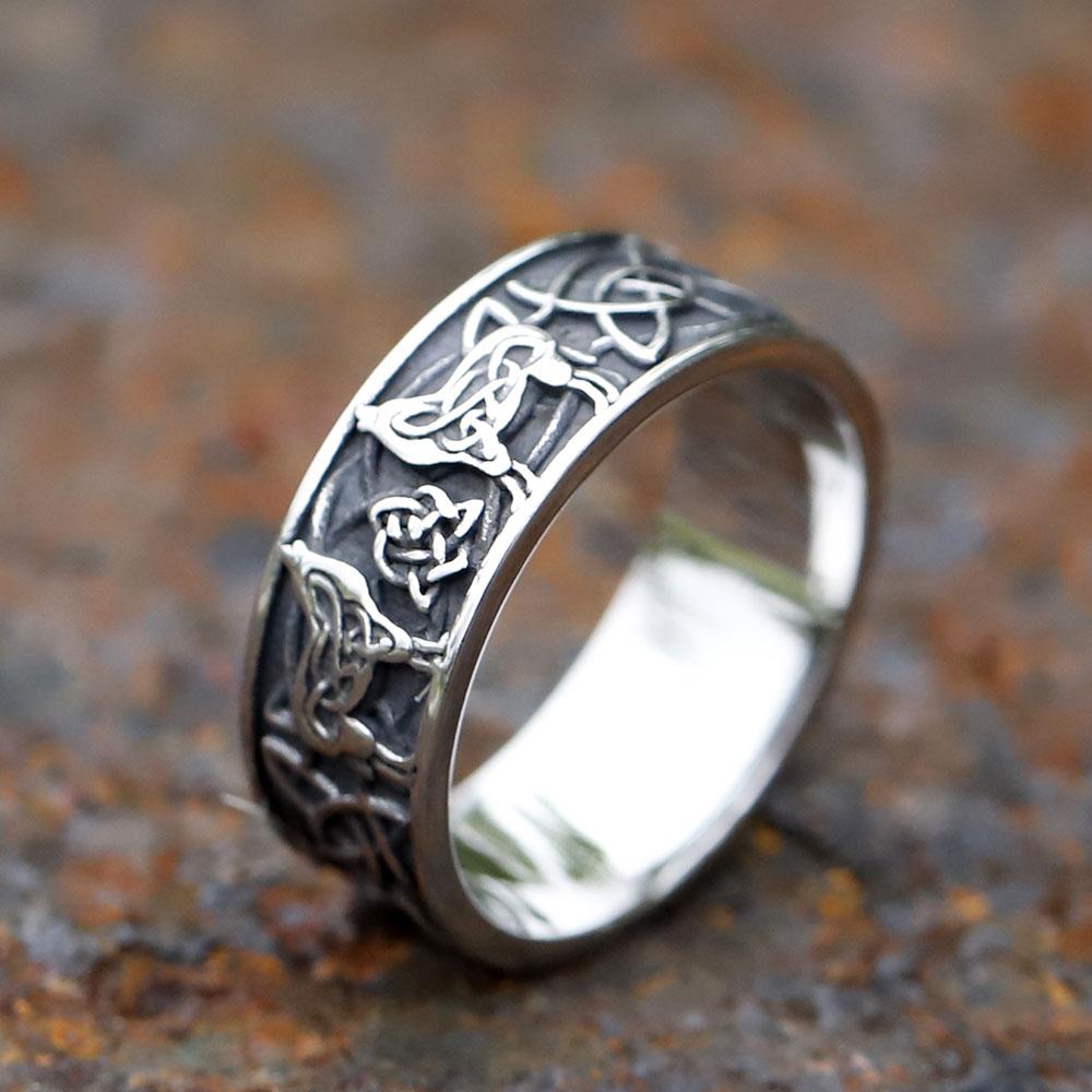 Men Rings Vintage Nordic Viking Wolf Rings Amulet Animal Fashion Jewelry