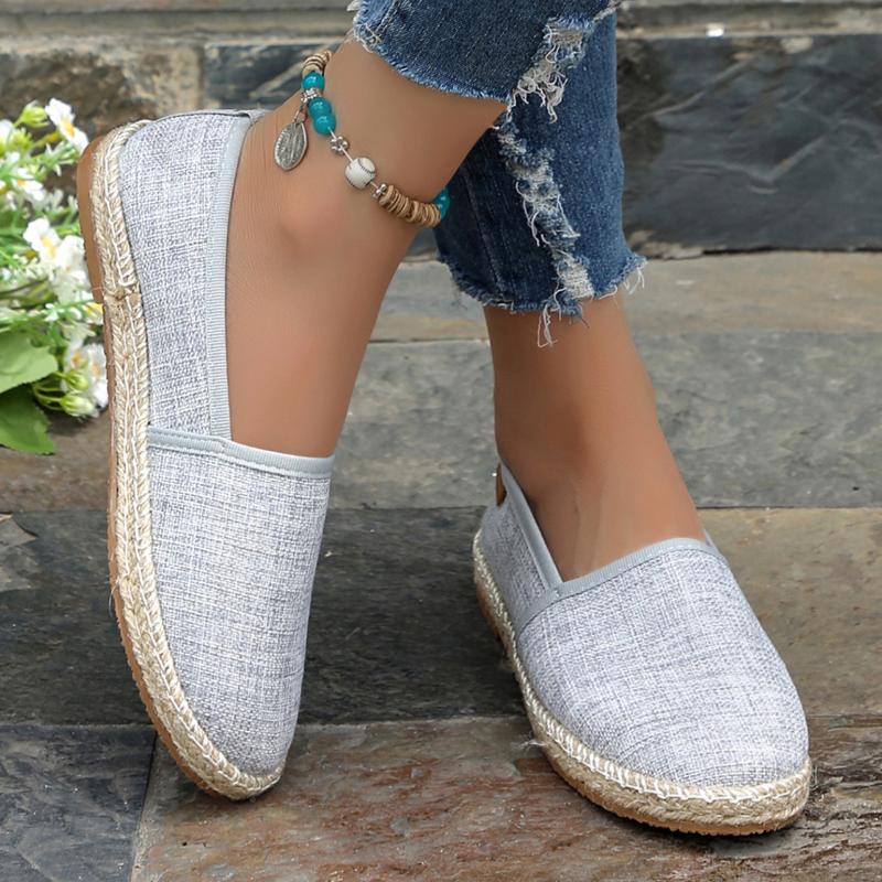 Women's Slip-On Linen Fisherman Shoes - Breathable Casual Penny Loafers with PU Sole