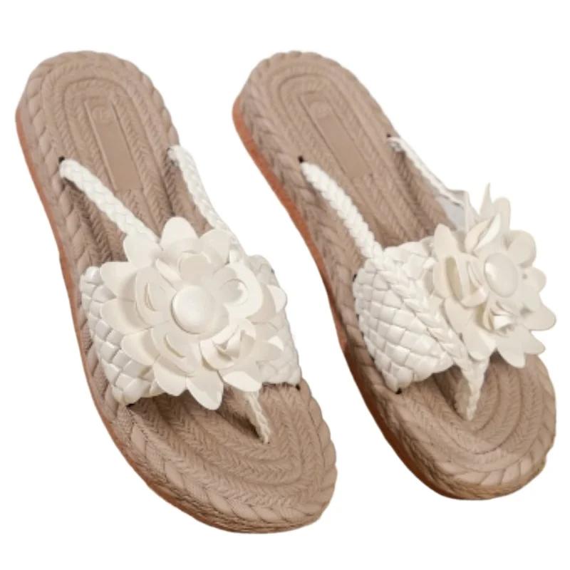 Мода 2024 года, высококачественная женская обувь, летние женские тапочки, разноцветные, с открытым носком, с косами, на низком каблуке, большие размеры, повседневные тапочки для женщин