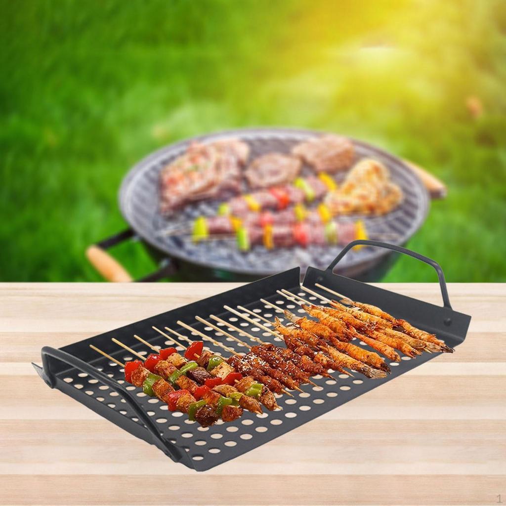 Barbecue Grill Plate Frying Pan with Handles Pizza Tray Easily Clean Basket Bakeware for Beach