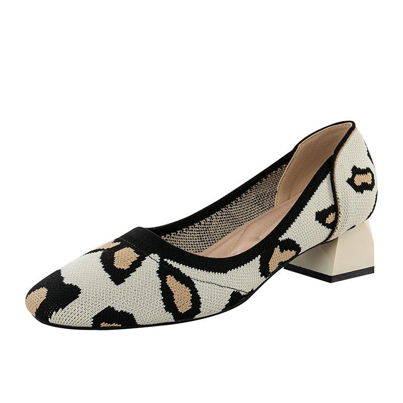 Туфли-лодочки для женщин на толстом блочном каблуке с квадратным носком, удобные вязаные туфли без застежек для ходьбы для женщин, повседневная нарядная обувь, классические офисные туфли на низком каблуке