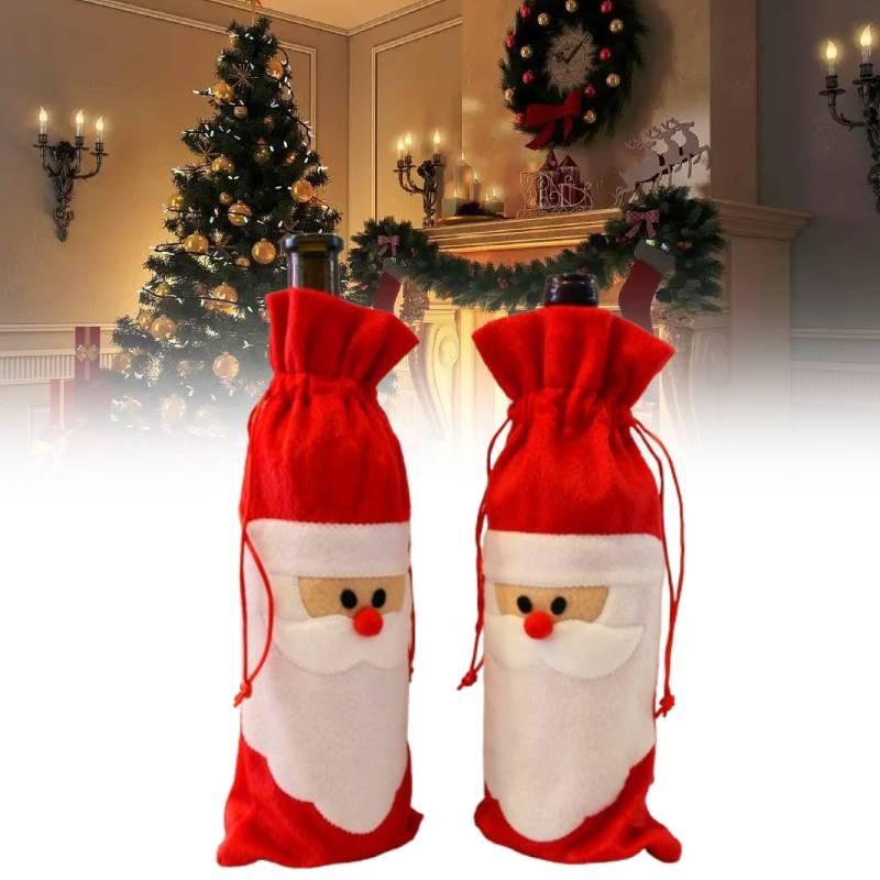 Wine Christmas Bottle Cover Red Nose Santa Claus Bottle Dress Up Bags Props