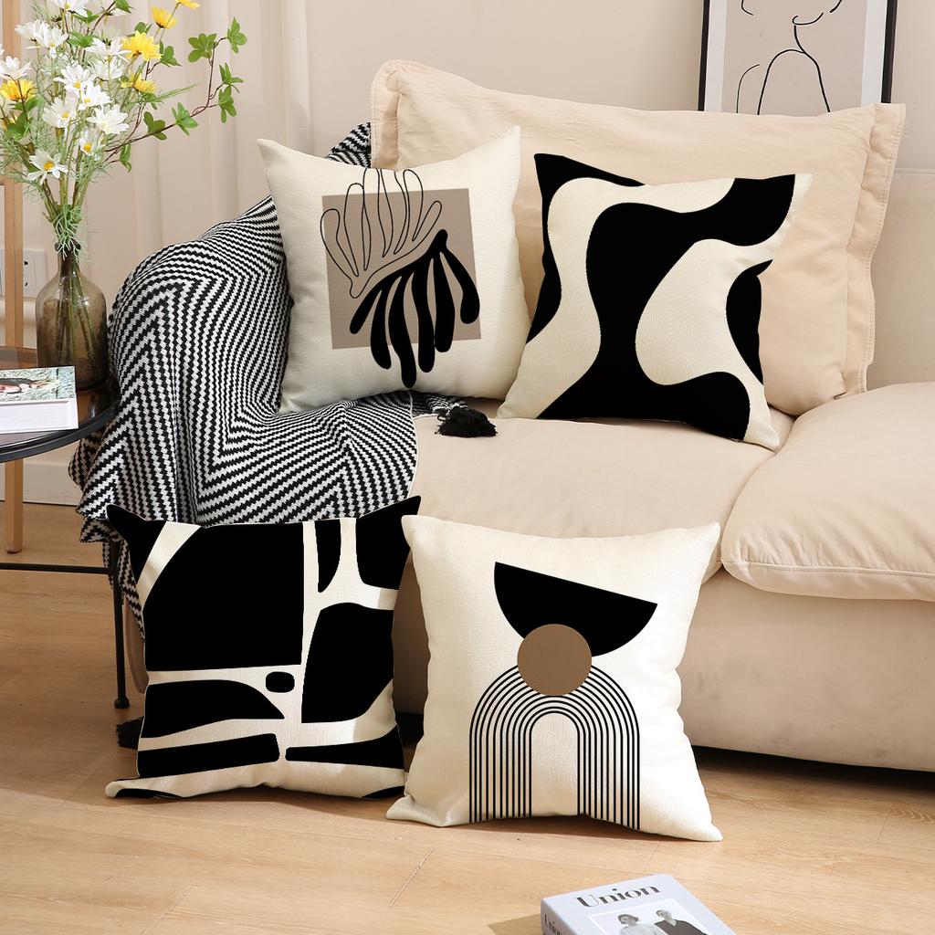 Black and White Geometric Print Pillow Cover Interior Decoration Sofa Cushion Office Nap Pillow Cover