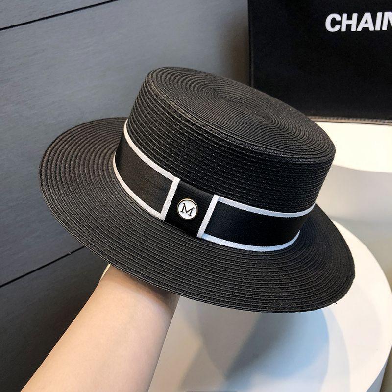 French retro top hat women's summer seaside casual flat top M standard hat showing face small sunshade sunscreen sun hat