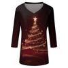 Women's Tops Three-quarter Sleeve Shirt V-neck Loose Casual Shirt Print T-shirt