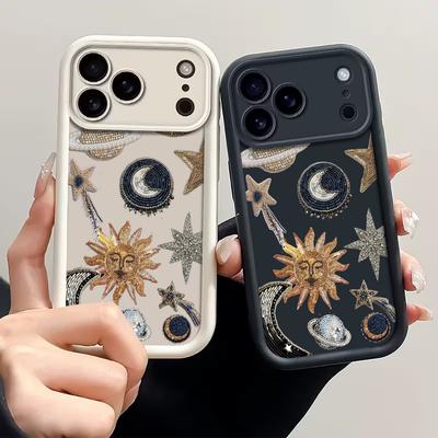 Винтажный защитный чехол для iPhone 17 16 E 15 14 13 12 11 Pro Max 8 Plus X с небесным узором и защитой камеры, алмазный корпус