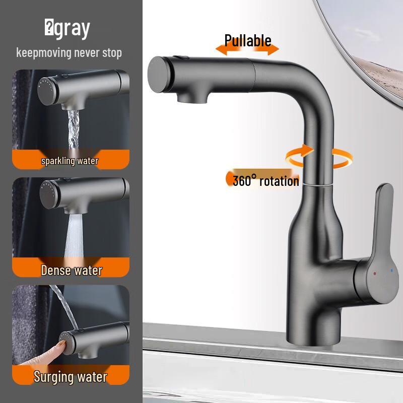 TLXT Bathroom Hot & Cold Pull-Out Basin Faucet