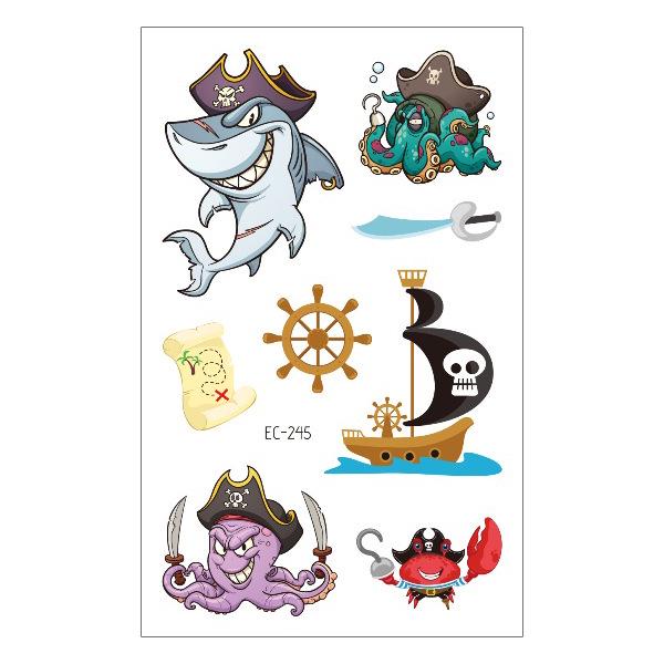 Waterproof Children's Pirate Shark Tattoo Stickers - Birthday Party & Cartoon Design