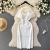 Socialite Style Fancy Banquet Birthday Banquet Party Dress Women's off-Shoulder Spaghetti Straps Ruffles Waist Dress