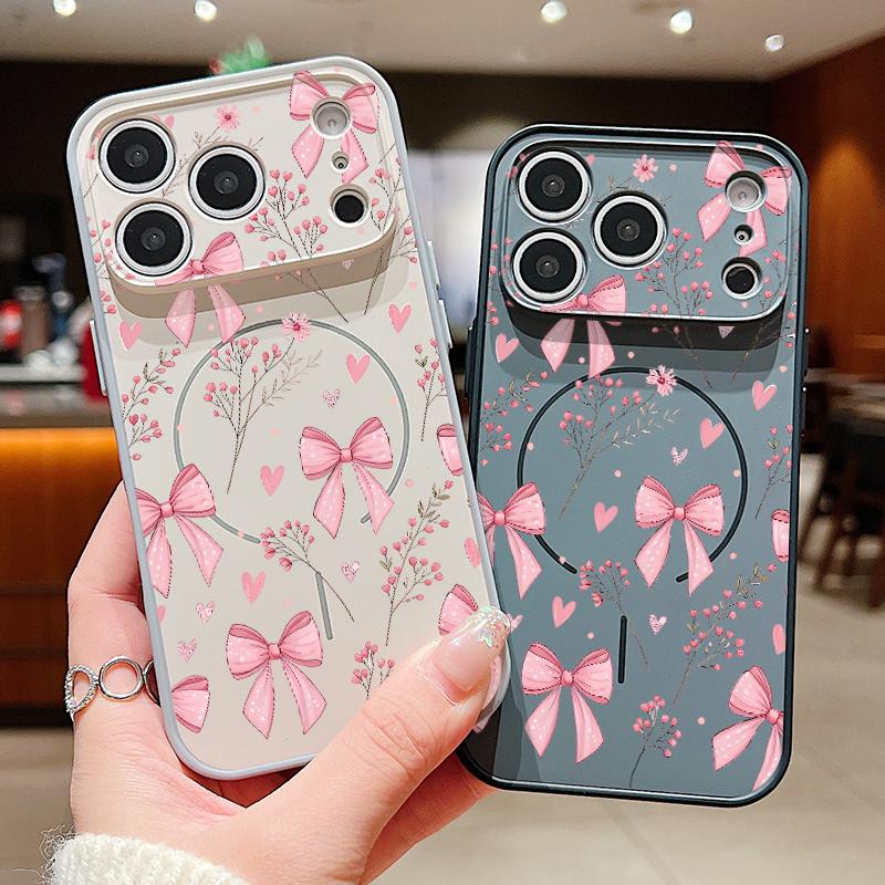 Pink Bowknots Floral Pattern For iPhone 17 Pro Max Funda iPhone 16 15 14 13 Pro Max Skin Feeling Magnetic For Magsafe Shockproof Bumper Cover